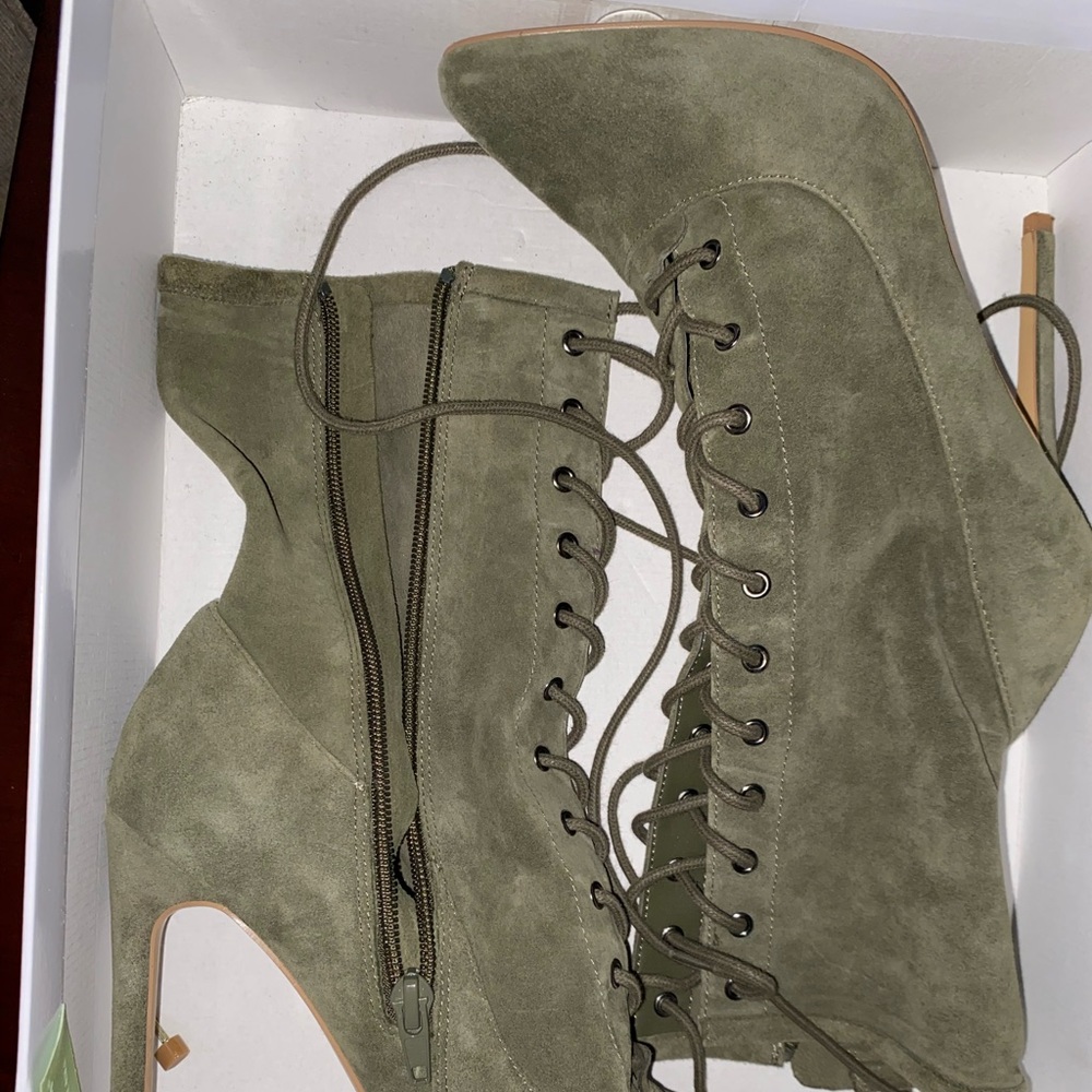 Olive green lace up ankle booties